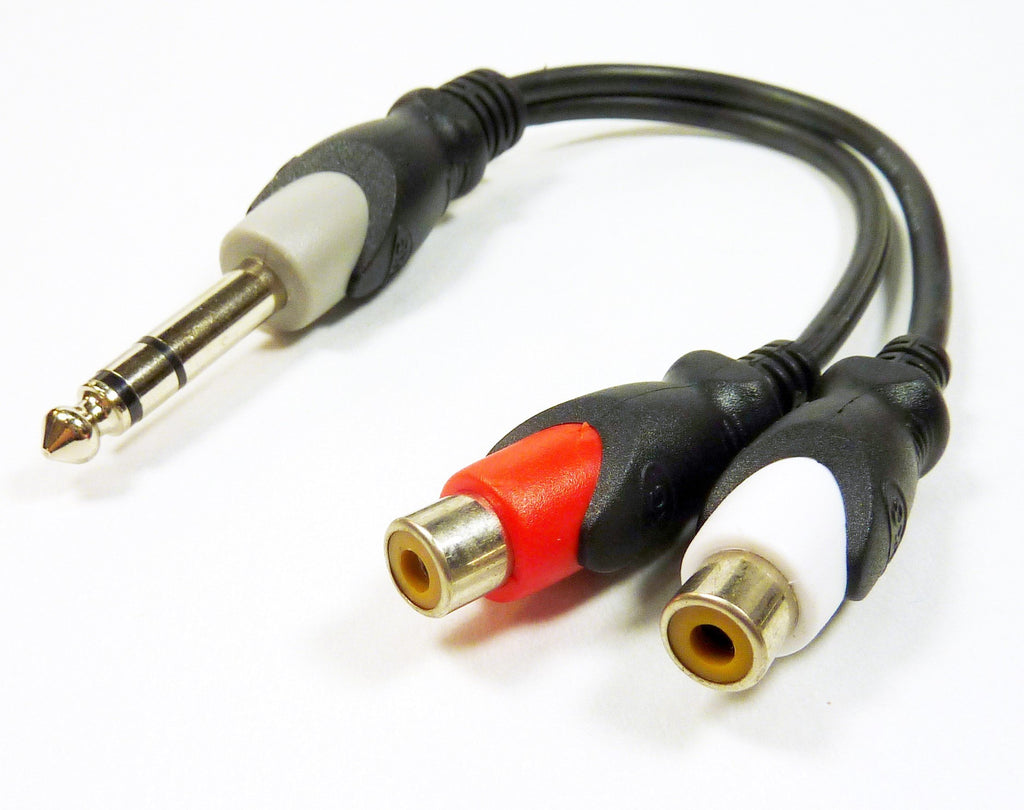 Philmore 6.35mm 1/4" Stereo Male to Dual RCA Female Y Audio Adapter Cable, 6", 44-215