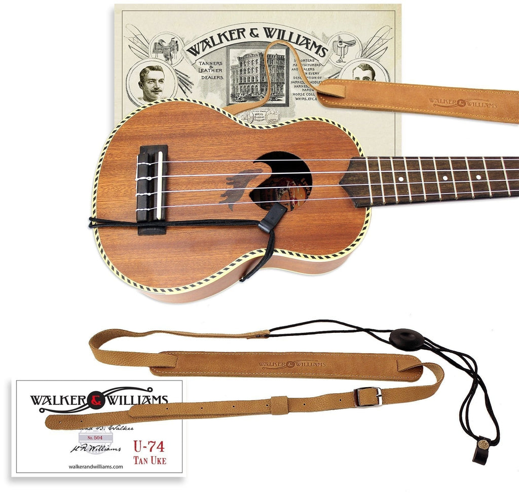 Walker & Williams U-74 Soft Leather Ukulele Strap Adjustable for Most Soprano Ukes