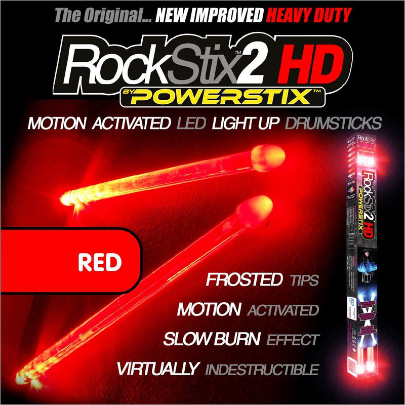 ROCKSTIX 2 HD RED, BRIGHT LED LIGHT UP DRUMSTICKS, with fade effect, Set your gig on fire! (RED ROCKSTIX) RED ROCKSTIX