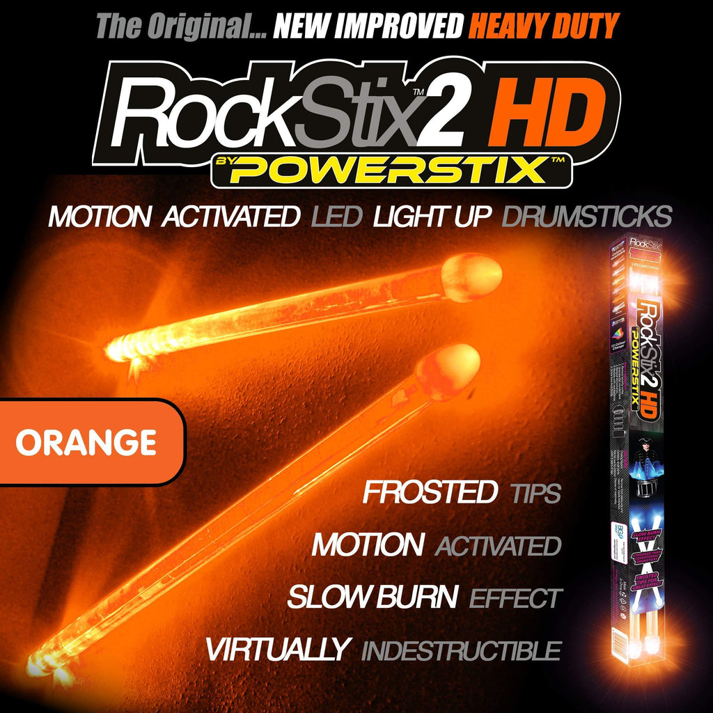ROCKSTIX 2 HD ORANGE, BRIGHT LED LIGHT UP DRUMSTICKS, with fade effect, Set your gig on fire! (ORANGE ROCKSTIX) ORANGE ROCKSTIX