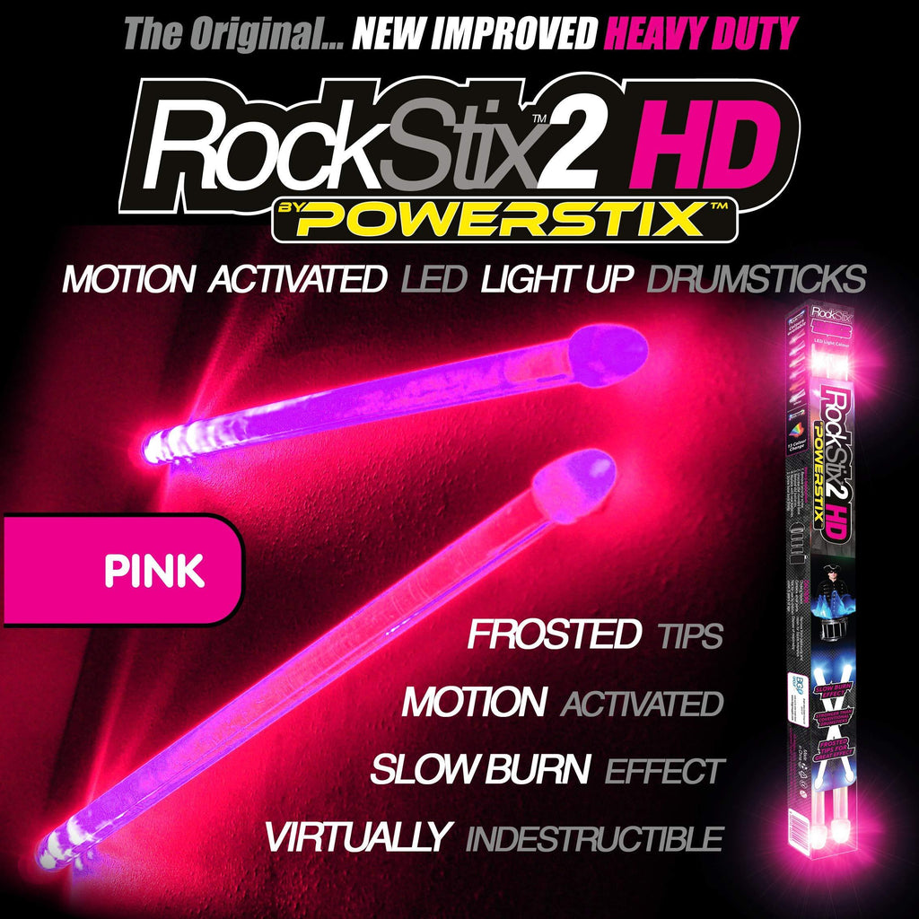 ROCKSTIX 2 HD HOT PINK, BRIGHT LED LIGHT UP DRUMSTICKS, with fade effect, Set your gig on fire! (PINK ROCKSTIX) PINK ROCKSTIX
