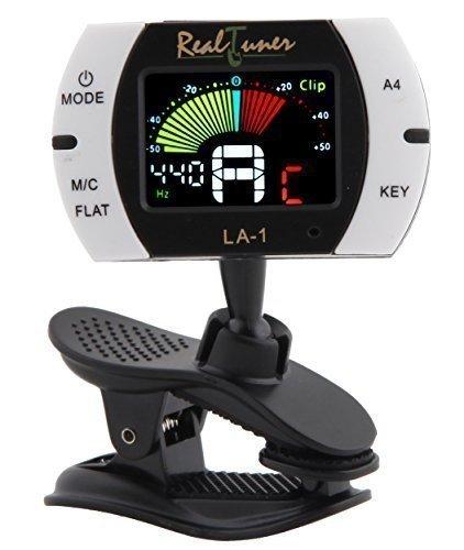 Real Tuner - Chromatic Clip-on Tuner for Guitar, Bass, Violin, Ukulele, Banjo, Brass and Woodwind Instruments - Bright Full Color Display - Extra Mic Function - A4 Pitch Calibration - Transposition Black