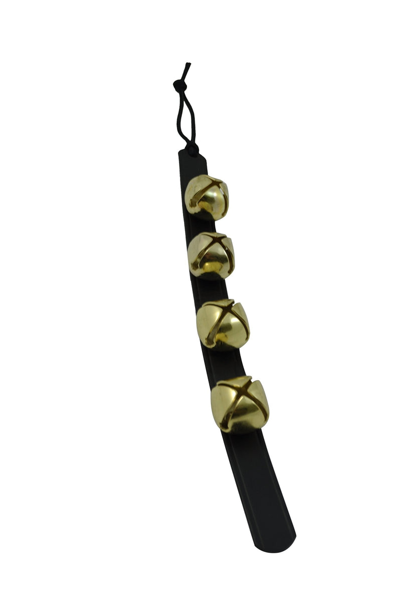 [AUSTRALIA] - RRD Hanging Sleigh Bells for Door – Shopkeepers Bell Over The Door - Brass Door Hanging Bell on Black Leather Strap - Multi-Purpose Jingle Bell Door Christmas Sleigh Bells & Dog Training Bells Black & Brass 