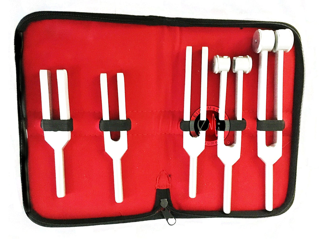 EMI 5 Piece Medical Sensory Tuning Fork Set - Includes 128, 256, 512, 1024, and 2048 Cycles Plus Carrying case 5 piece set