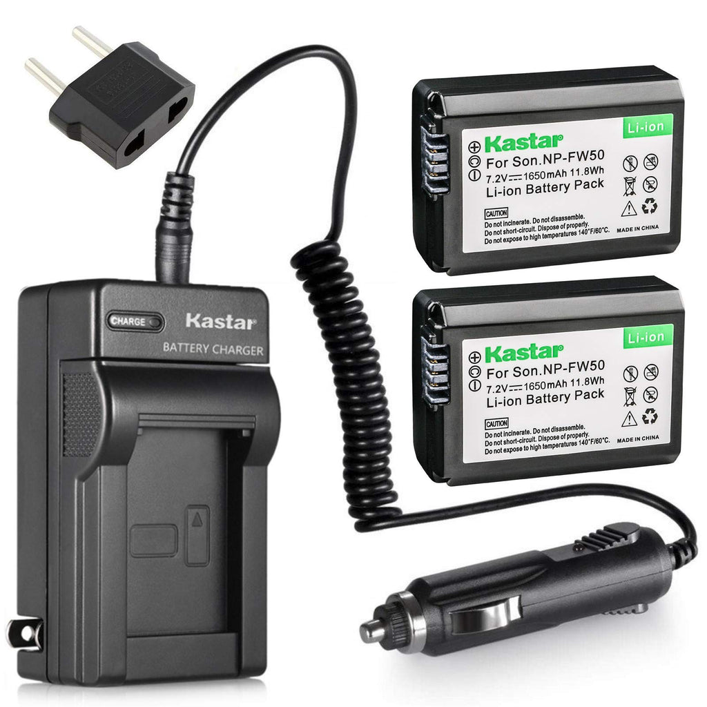 Kastar NP-FW50 Battery(2-Pack) and Charger for Sony BC-VW1 BC-TRW and Alpha 7 a7 a7R a3000 a5000 a6000 NEX-3 3N NEX-5 5N 5R 5T NEX-6 NEX-7 NEX-C3 NEX-F3 SLT-A33 A35 A37 A55V Cyber-shot DSC-RX10 Camera