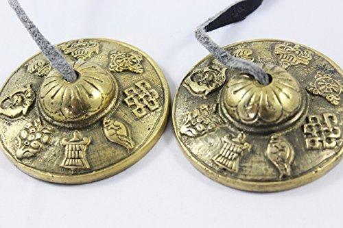 Hand Tuned to Key of Om 2.25 Inch- Tingsha Tibetan Bell (Chimes) Buddhist Lucky Symbols (Medium)