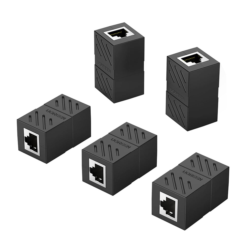 UGREEN RJ45 Coupler Ethernet Extender Connector 5 Pack Inline Coupler Cat7 Cat6 Cat5e Ethernet Cable Adapter Female to Female Black