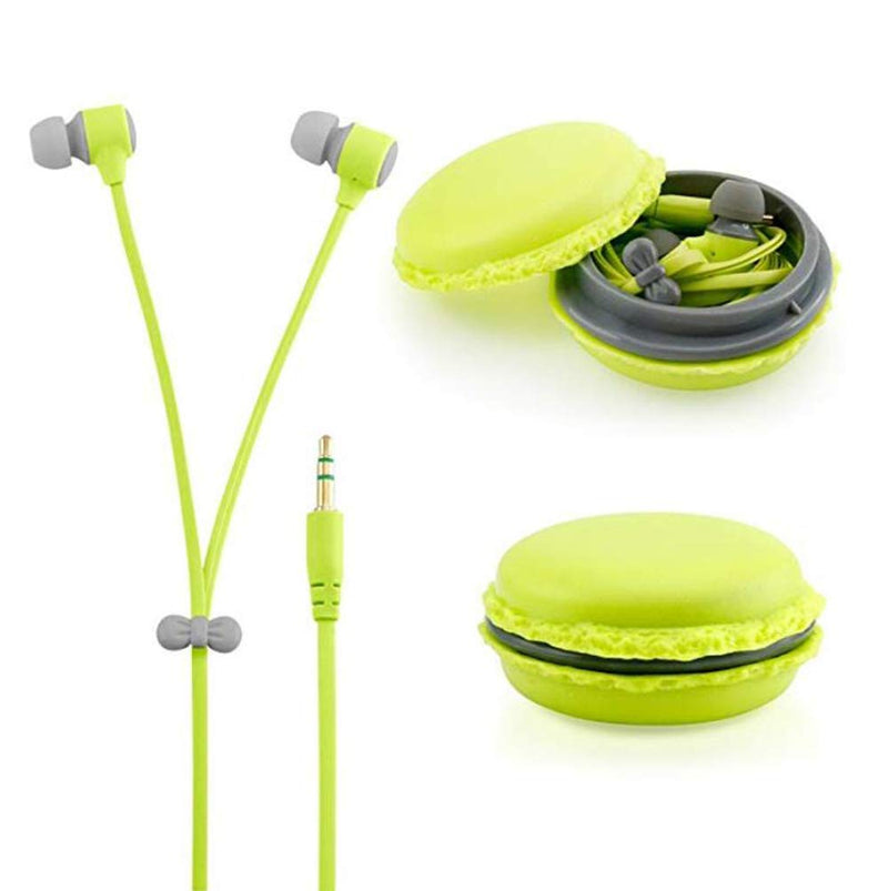 Amberetech Cute 3.5mm in Ear Earphones Earbuds Headset with Macaron Earphone Organizer Box Case for iPhone,for Samsung,for Mp3 iPod Pc Music (Green)