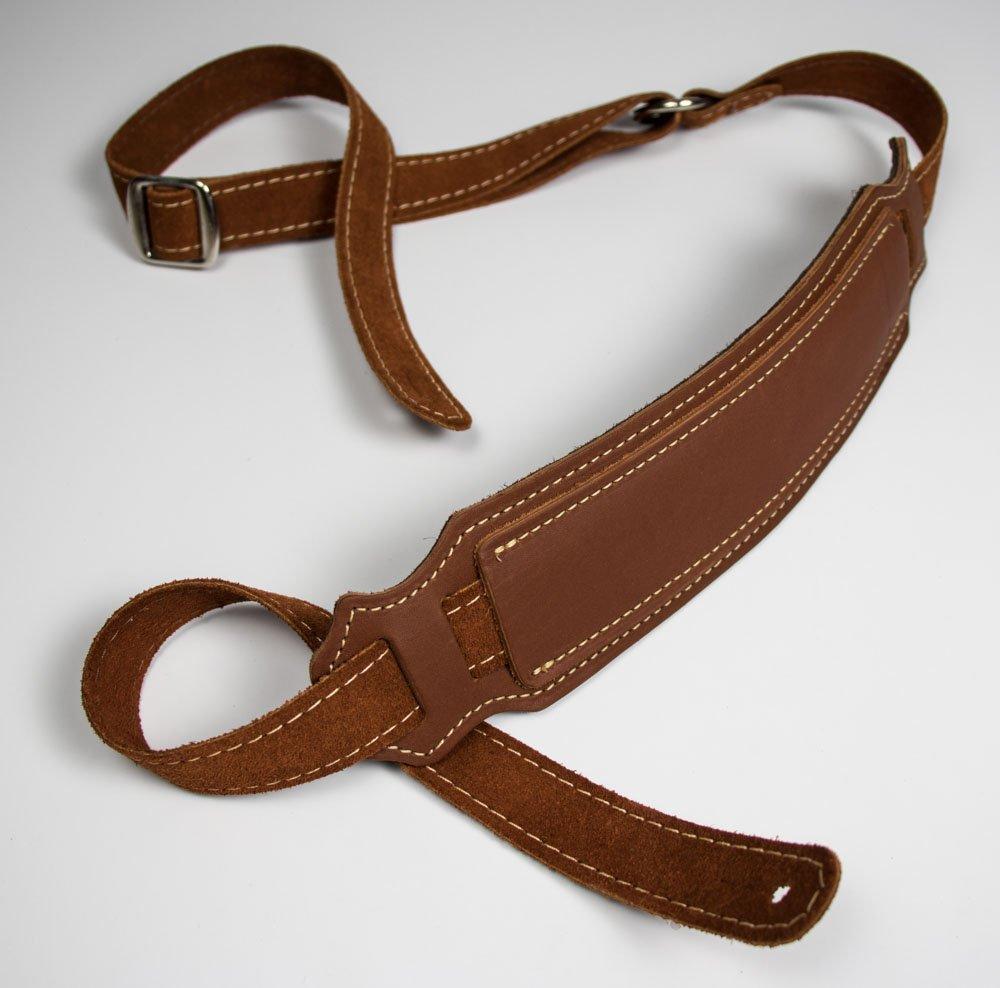 Franklin Strap - Ball Glove Leather Vintage Style Pad - Guitar Strap - Cognac with Natural Stitching