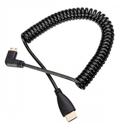 Cablecc 90 Degree Right Angled Type Mini HDMI Male to HDMI Male Stretch Spring Cable 4ft Cablecc