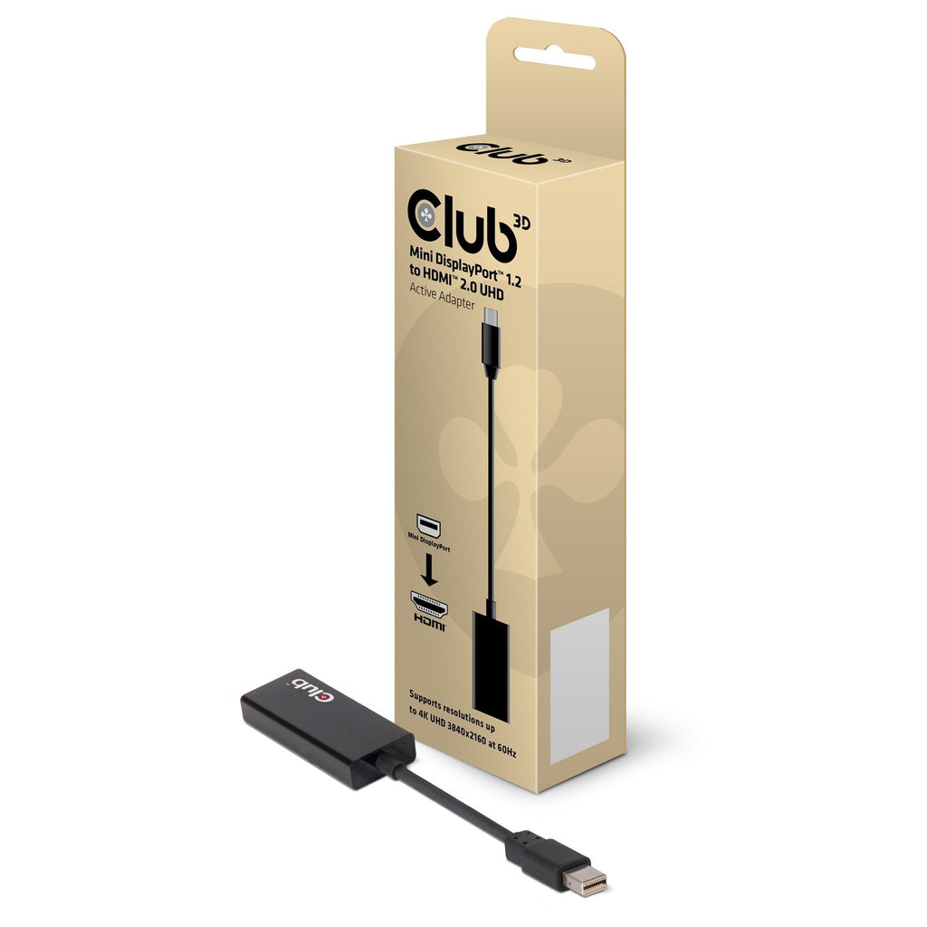 Club 3D, CAC-1170, Active Mini DisplayPort to HDMI 2.0 Adapter (Supports displays up to 4k / UHD / 3840x2160@60Hz) VESA Certified, 0.15m/0.49ft HDMI 2.0 Retail box