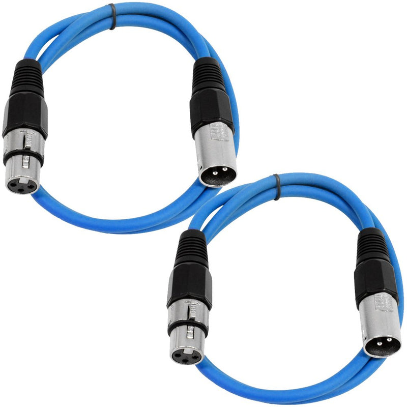 [AUSTRALIA] - SEISMIC AUDIO - SAXLX-3-2 Pack of 3' XLR Male to XLR Female Patch Cables - Balanced - 3 Foot Patch Cord - Blue and Blue 