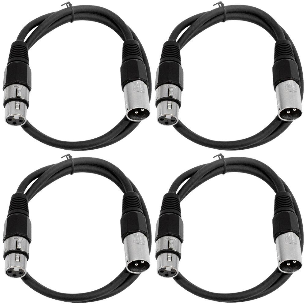 SEISMIC AUDIO - SAXLX-2-4 Pack of 2' XLR Male to XLR Female Patch Cables - Balanced - 2 Foot Patch Cord - Black and Black