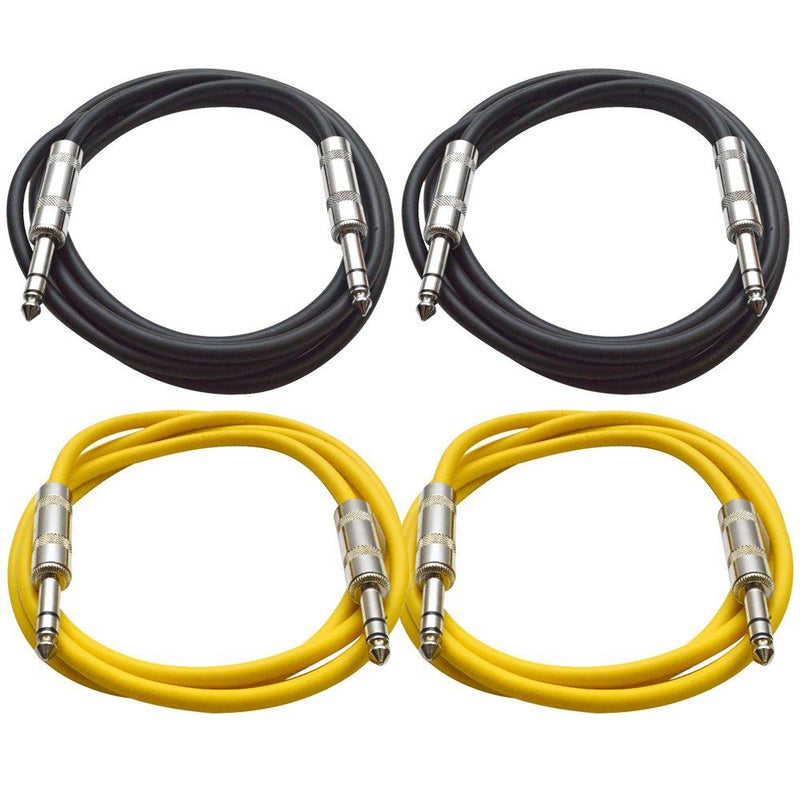 [AUSTRALIA] - SEISMIC AUDIO - SATRX-2-4 Pack of 2' 1/4" TRS to 1/4" TRS Patch Cables - Balanced - 2 Foot Patch Cord - Black and Yellow 