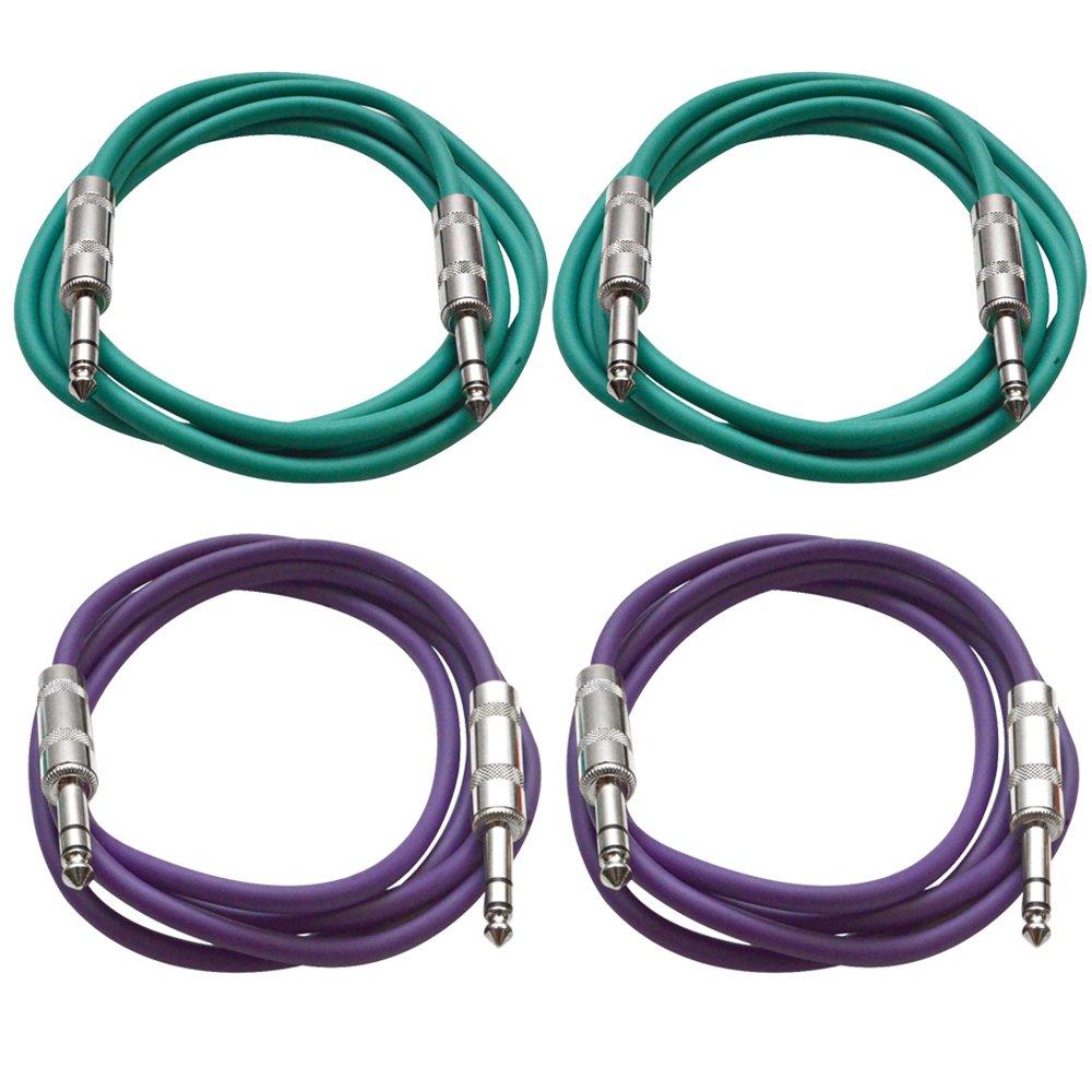 [AUSTRALIA] - SEISMIC AUDIO - SATRX-2-4 Pack of 2' 1/4" TRS to 1/4" TRS Patch Cables - Balanced - 2 Foot Patch Cord - Green and Purple 