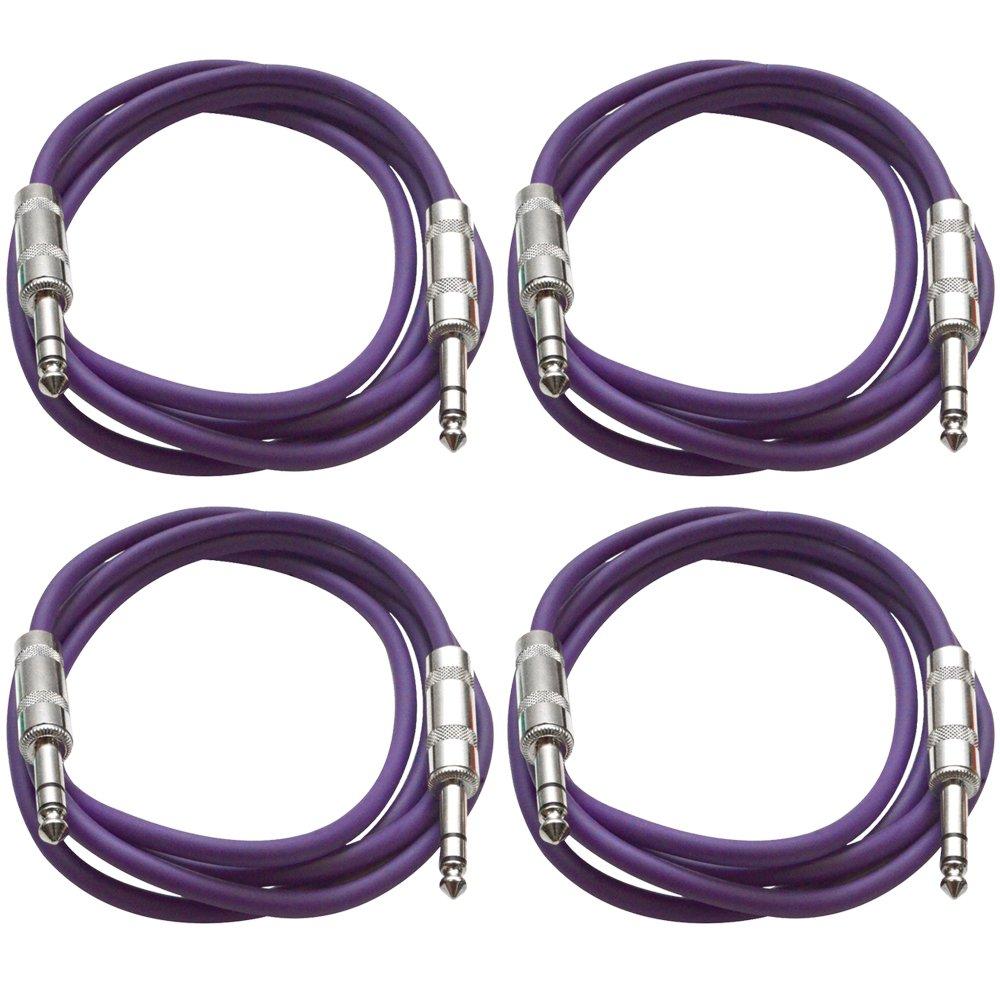 [AUSTRALIA] - SEISMIC AUDIO - SATRX-2-4 Pack of 2' 1/4" TRS to 1/4" TRS Patch Cables - Balanced - 2 Foot Patch Cord - Purple and Purple 