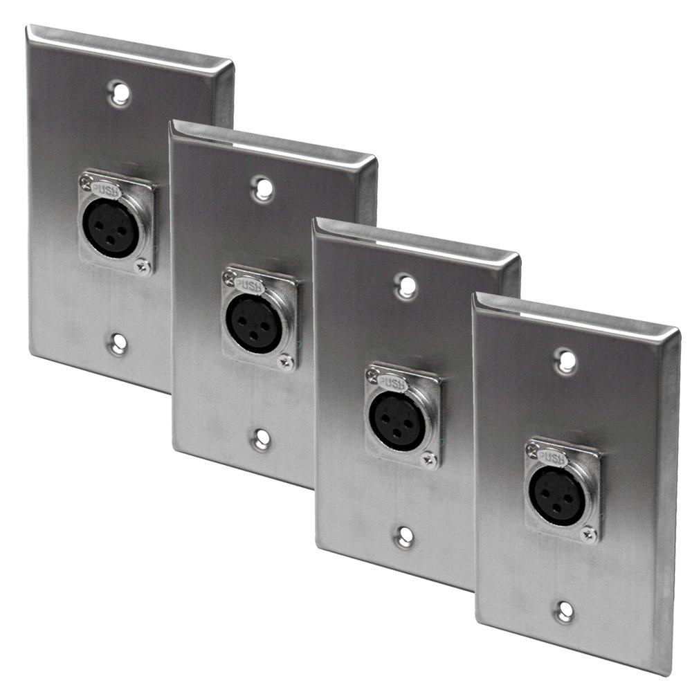 [AUSTRALIA] - Seismic Audio - SA-PLATE12-4Pack - 4 Pack of Stainless Steel Wall Plates - One XLR Female Connector Single Gang 