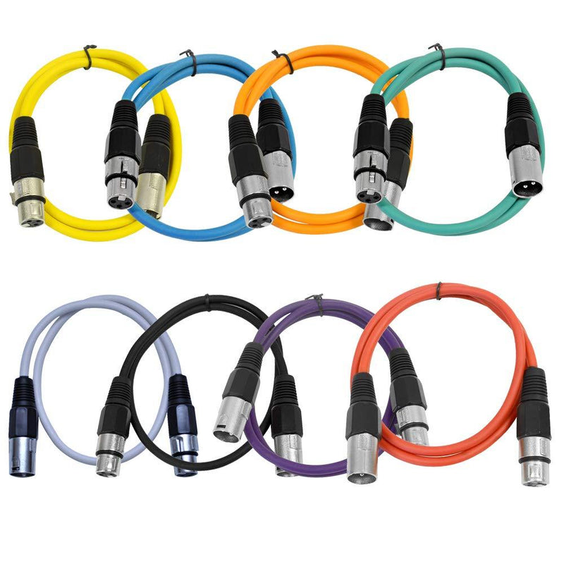 [AUSTRALIA] - Seismic Audio - SAXLX-2-Multi - 8 Pack of Colored 2 Foot XLR Patch Cables - 2' Mic Cable Cords 