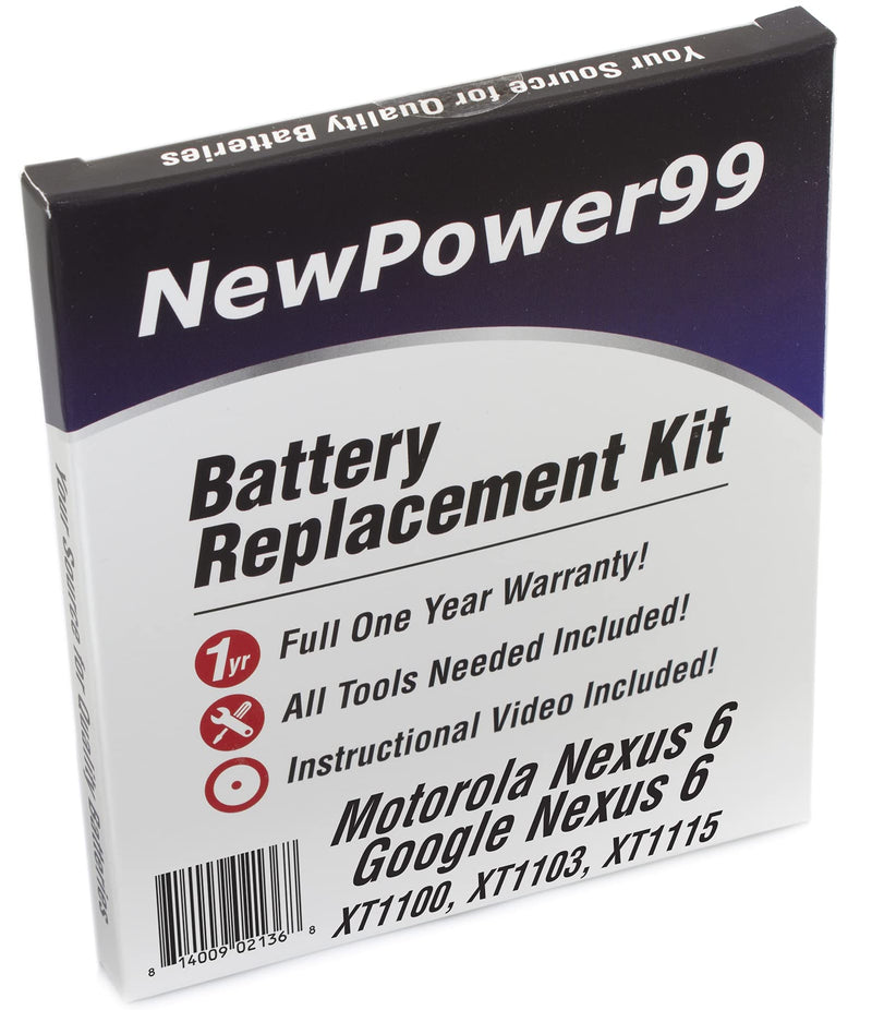 NewPower99 Battery Kit for Motorola and Google Nexus 6 XT1100, XT1103, XT1115 with Tools, Video Instructions, Long Life Battery