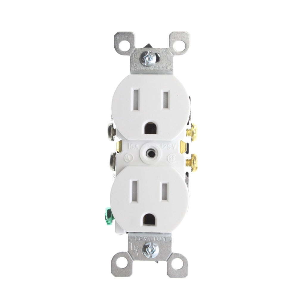 Leviton T5320-W 15A 125V Tamper Resistant, Duplex Receptacle, Residential Grade, Grounding, White (10 Pack)