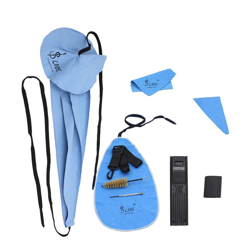 Andoer Saxophone Cleaning Care Kit Belt Thumb Rest Cushion Reed Case Mouthpiece Brush Mini Screwdriver Cleaning Cloth (Blue) Blue