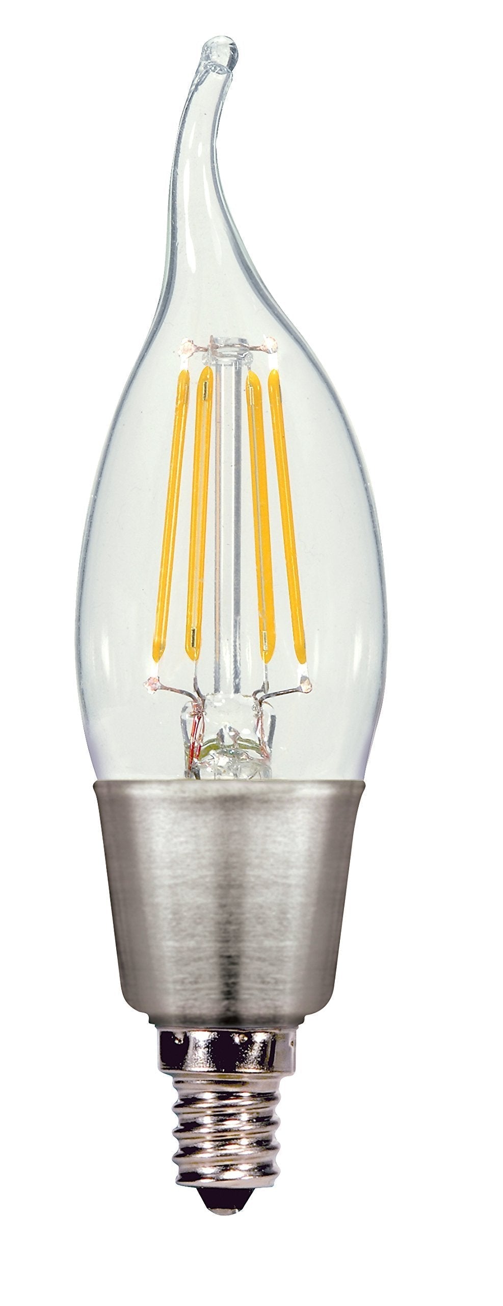 Satco S9574 Candelabra Bulb in Light Finish, 5.00 inches, 450Lm/Candelabra Base, Decorative Bent Tip CA11-Shape