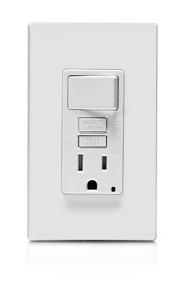 Leviton GFSW1-W Self-Test SmartlockPro Slim GFCI Combination Switch Tamper-Resistant Receptacle with LED Indicator, 15-Amp, White