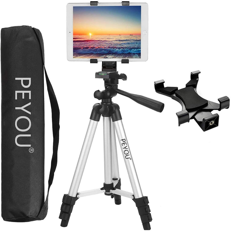Peyou Tablet Tripod, 42" inch Portable Lightweight Adjustable Aluminum Camera Tablet Tripod + Universal Mount Tablet Holder + Wireless Remote Shutter Compatible for iPad Samsung Kindle Fire Tablet …