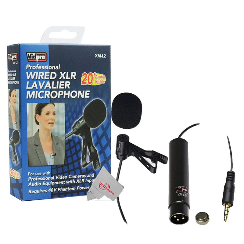 Vidpro XM-L2 XLR Lavalier Microphone for DSLRs, Camcorders & Video Cameras 20' Audio Cable