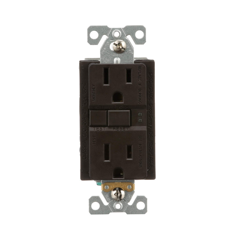 EATON Wiring GFCI Self-Test 15A -125V Duplex Receptacle with Standard Size Wallplate, Brown