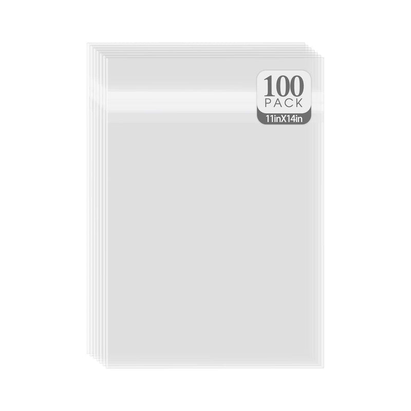 Golden State Art, Pack of 100 11 1/4 x 14 1/8 Clear Bags for 11x14 Mat Matting 11" x 14" Pack of 100 Clear Bags