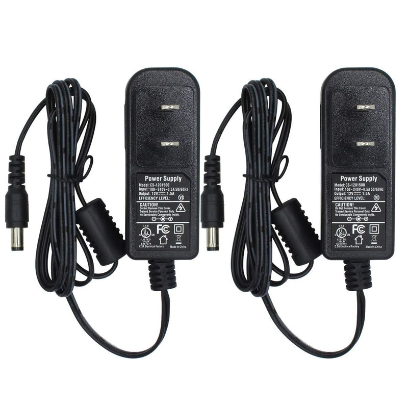 2packs DC 12V 1.5A 18watt Power Adapter Supply Switching for Cameras Plug 5.5mm x 2.1mm