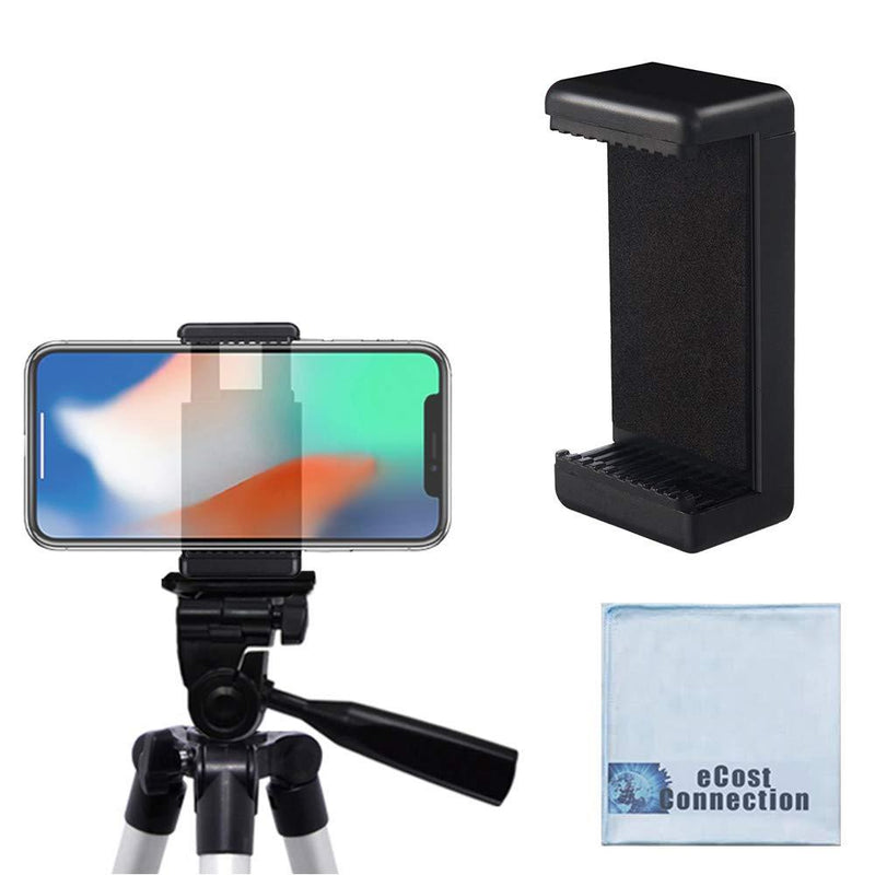 Acuvar Universal Tripod Smartphone Mounts with Dual Mounting Points for iPhone, Android, and All Smartphones up to 3.5" Wide + Microfiber Cloth 1 Pack
