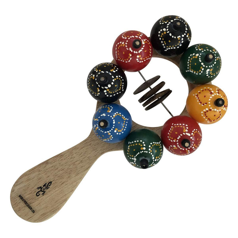 Hand-painted Slider 8-Ball Rattle - Multi-colored hand percussion musical instrument egg rattle toy by World Percussion USA - Hand painted design