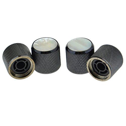 4pcs Metal Domed Volume Tone Control Knobs Pearl White Top for Electric Guitar Black+White