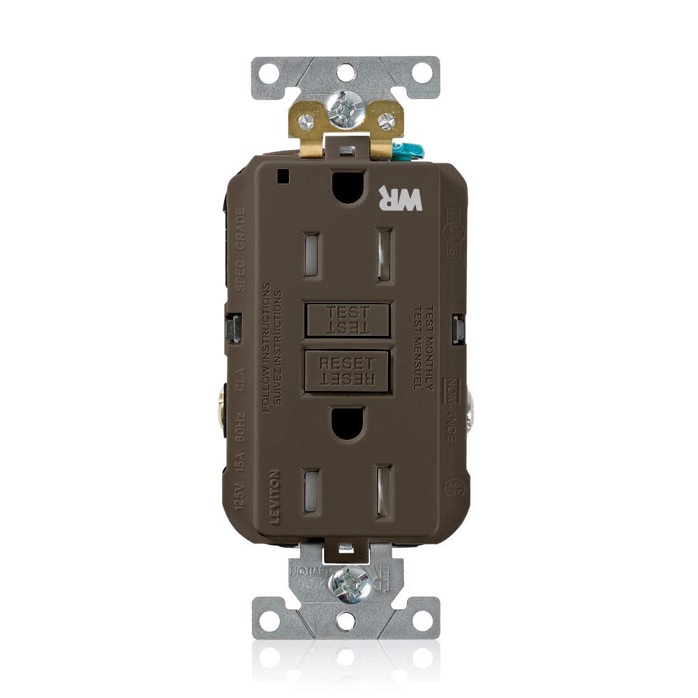 Leviton G5262-WT 15A-125V Extra-Heavy Duty Industrial Grade Weather/Tamper-Resistant Duplex Self-Test GFCI Receptacle, Brown