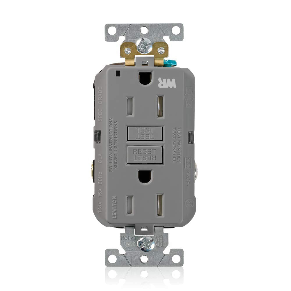 Leviton G5262-WTG 15A-125V Extra-Heavy Duty Industrial Grade Weather/Tamper-Resistant Duplex Self-Test GFCI Receptacle, Gray, 15-Amp