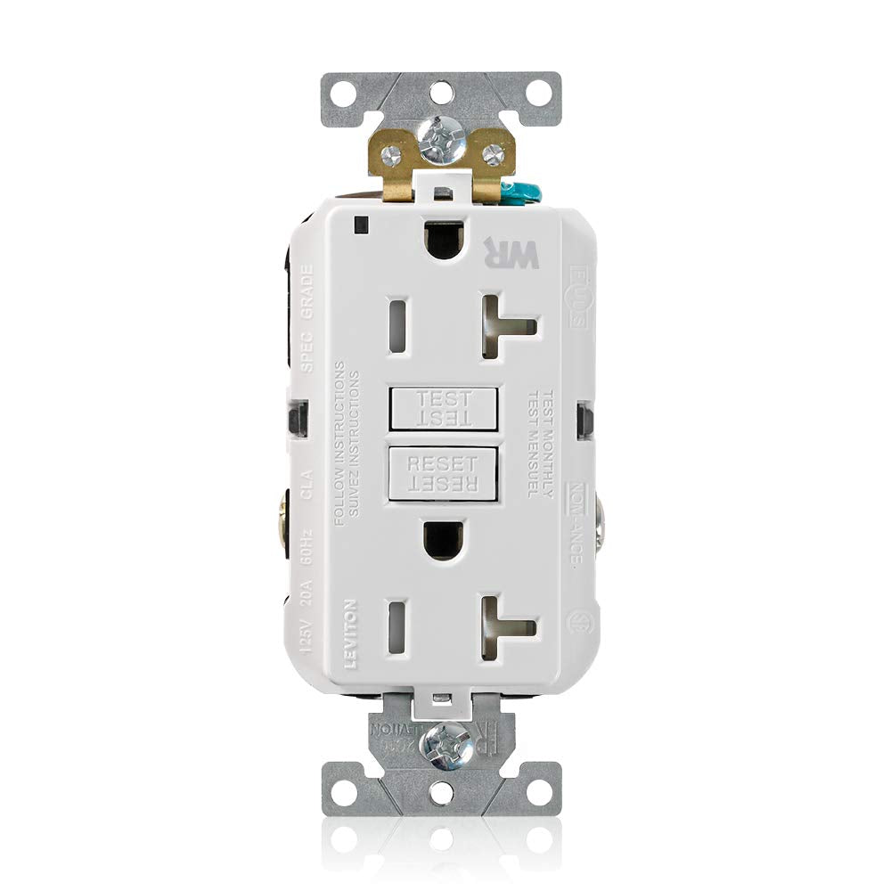 Leviton G5362-WTW 20A-125V Extra-Heavy Duty Industrial Grade Weather/Tamper-Resistant Duplex Self-Test GFCI Receptacle, White, 20-Amp