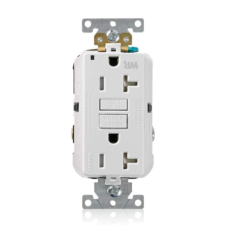 Leviton G5362-WTW 20A-125V Extra-Heavy Duty Industrial Grade Weather/Tamper-Resistant Duplex Self-Test GFCI Receptacle, White, 20-Amp