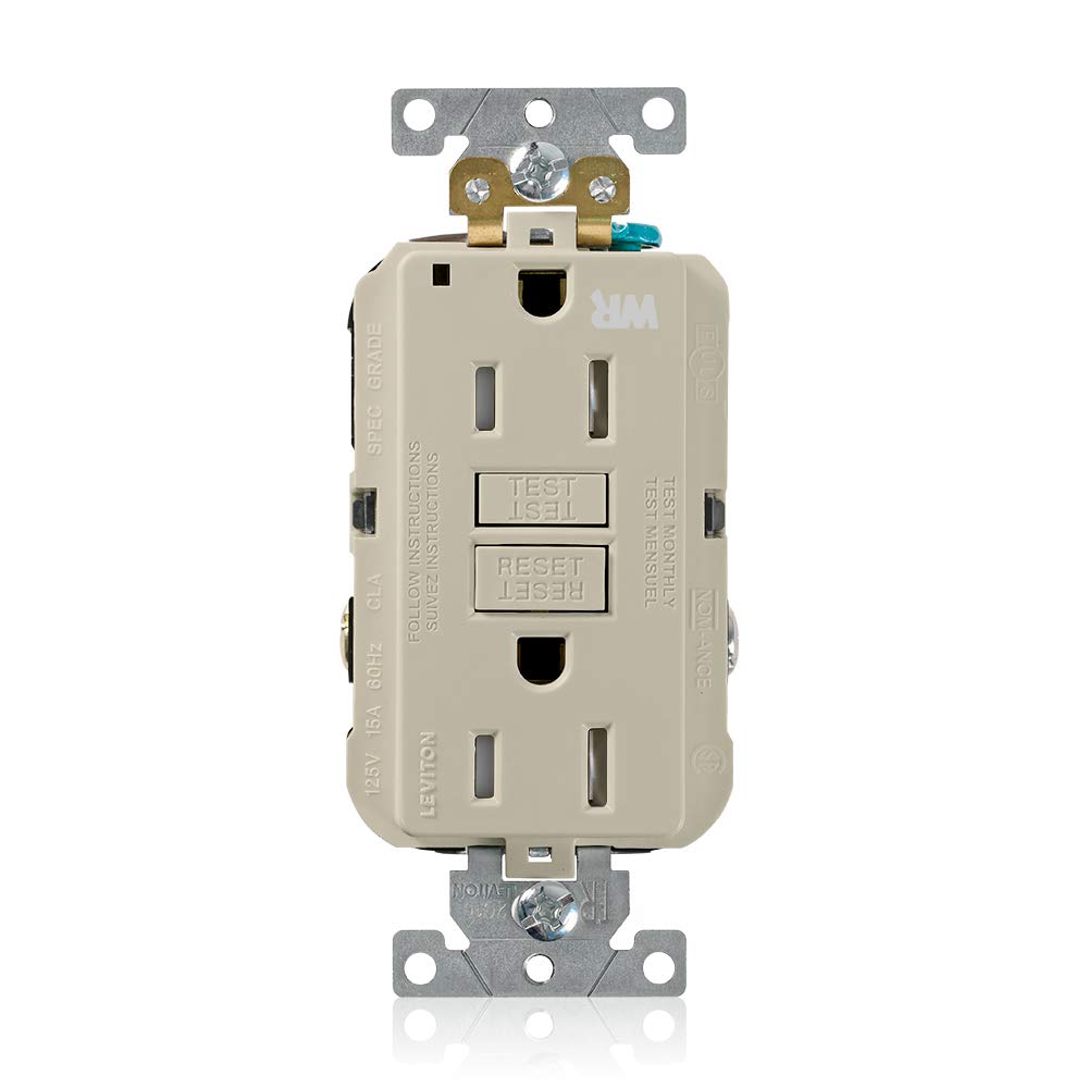 Leviton G5262-WTI 15A-125V Extra-Heavy Duty Industrial Grade Weather/Tamper-Resistant Duplex Self-Test GFCI Receptacle, Ivory, 15-Amp