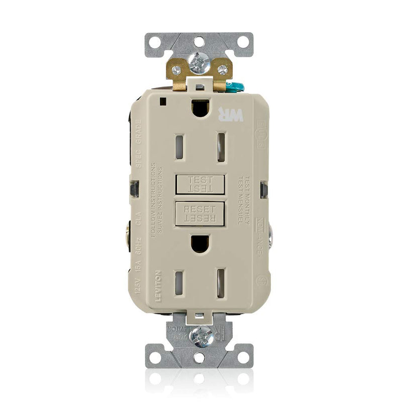 Leviton G5262-WTI 15A-125V Extra-Heavy Duty Industrial Grade Weather/Tamper-Resistant Duplex Self-Test GFCI Receptacle, Ivory, 15-Amp