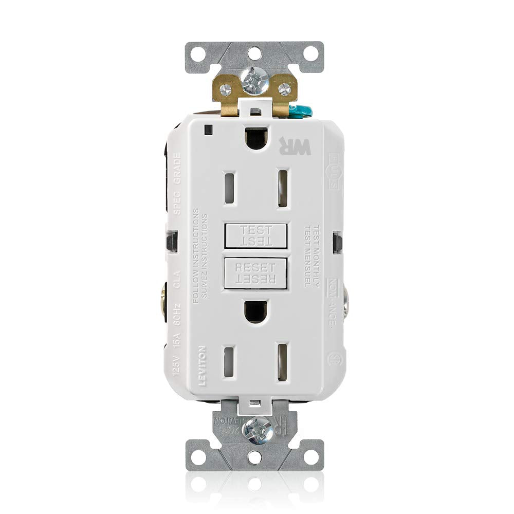 Leviton G5262-WTW 15A-125V Extra-Heavy Duty Industrial Grade Weather/Tamper-Resistant Duplex Self-Test GFCI Receptacle, White, 15-Amp