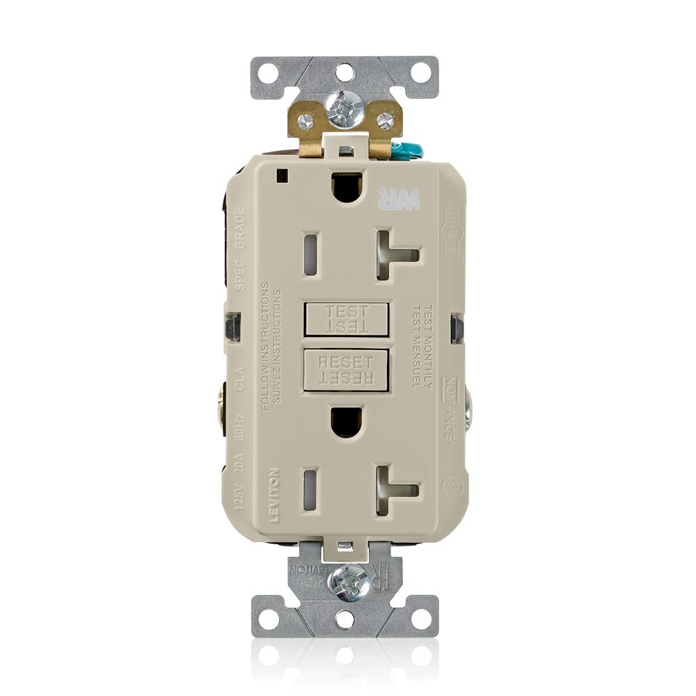 Leviton G5362-WTI 20A-125V Extra-Heavy Duty Industrial Grade Weather/Tamper-Resistant Duplex Self-Test GFCI Receptacle, Ivory, 20-Amp