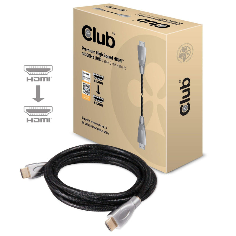 Club3D HDMI 2.0 Premium Certified High Speed 4K/60Hz UHD Cable (CAC-1310) 30AWG 3 Meter/ 9.84ft. 3m/9.84ft