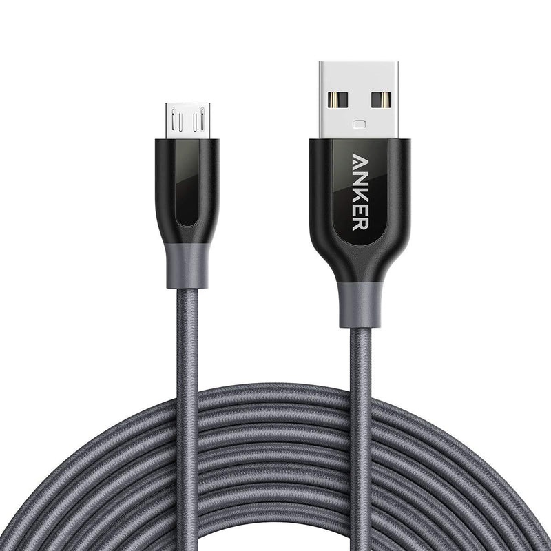 Anker Powerline+ Micro USB (10ft) The Premium Durable Cable [Double Braided Nylon] for for Samsung Galaxy S7 Edge S6 S5 S2, LG K40 K20, Moto E4 E5 E6, Tablet, PS4, Xbox and More (Grey) 10ft Grey