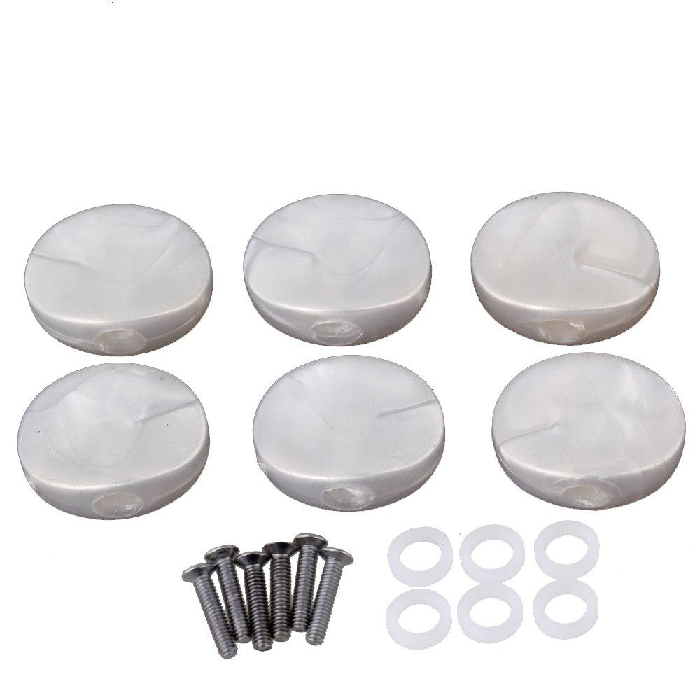 BQLZR Guitar White Plastic Tuner Machine Head Buttons With Screws and Washers for Electric Guitar Pack of 6