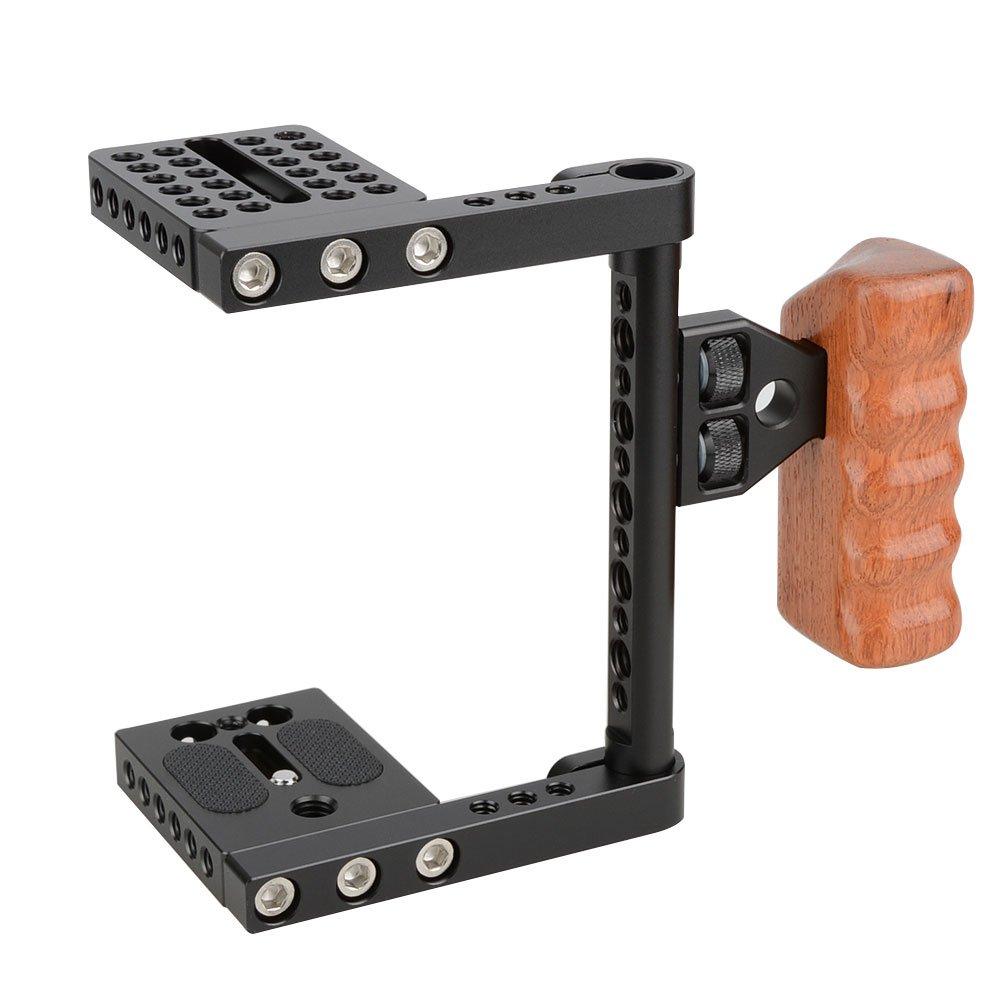 CAMVATE DSLR Video Camera Cage Stabilizer Rig with Wooden Handle Compatible for Nikon Sony Black-1