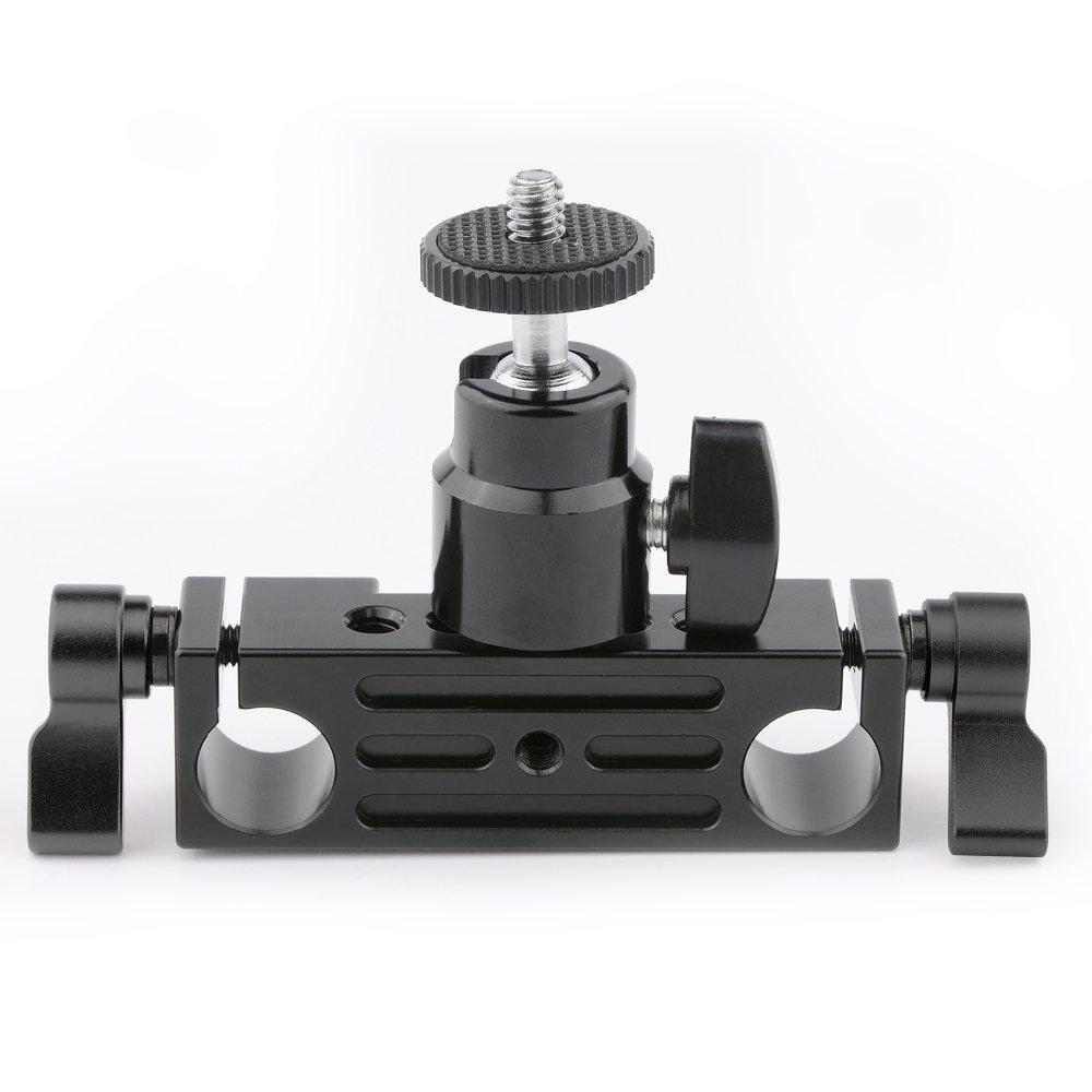 CAMVATE 15mm Rod Clamp Railblock Articulated 1/4 Hot Shoe Mount Mini Ball Head for Camear Flash Bracket Holder(Black)