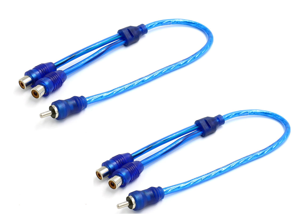 iExcell 2 Pcs 1 Male to 2 Female RCA Speaker Splitter Shielding Cable Adapter, Blue