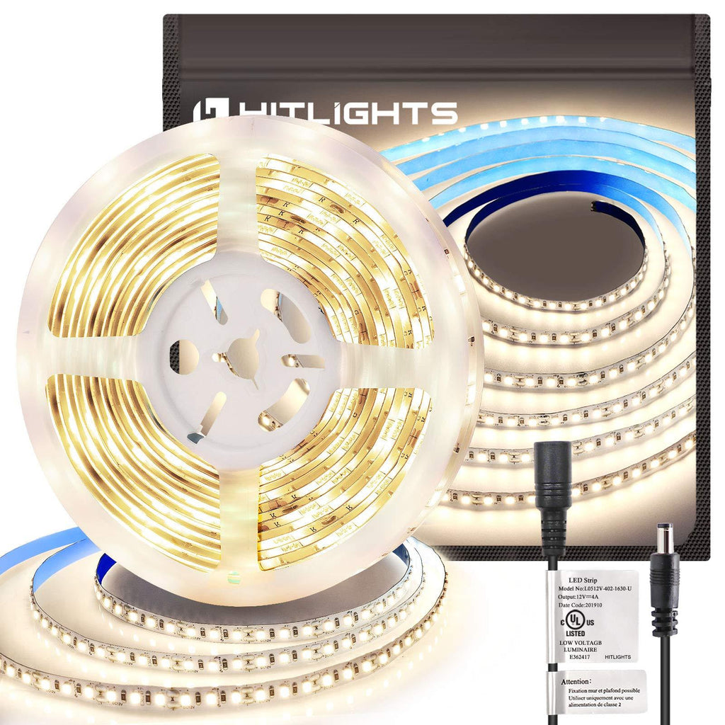 [AUSTRALIA] - HitLights Neutral White LED Strip Lights, UL-Listed Premium High Density 2835-16.4 Feet, 600 LEDs, 4000K, 44W, CRI 90+, 900Lumen/m 12V DC LED Tape Lights for Under Cabinet, Kitchen, Lighting Project 